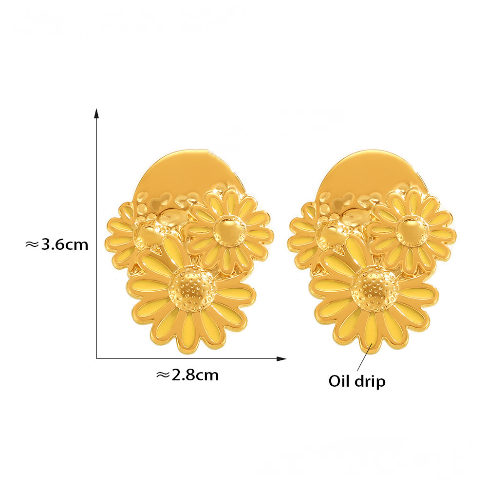 Stainless Steel Daisy Drop Oil Stud Earrings