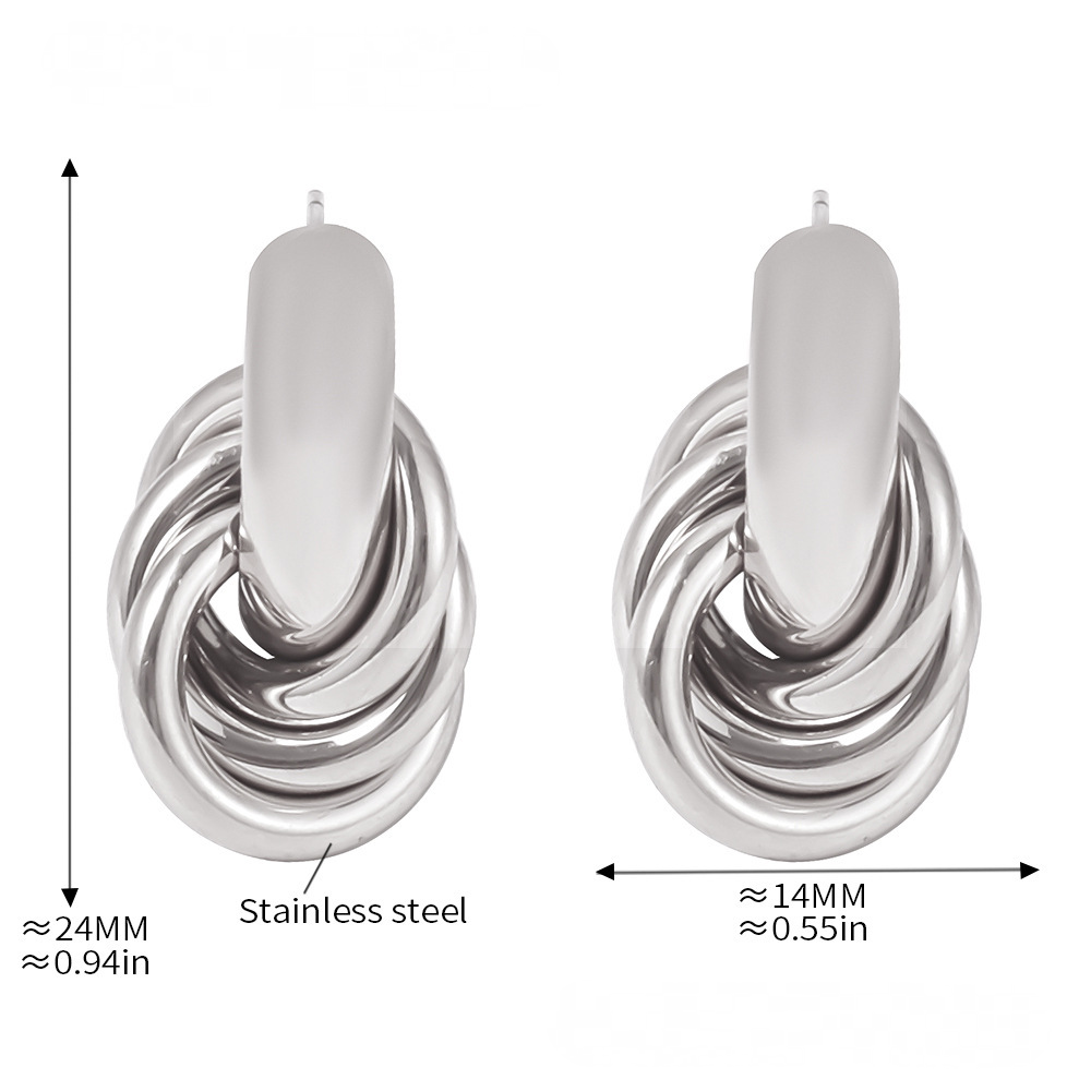 Stainless Steel Round Line Wrap Drop Earrings
