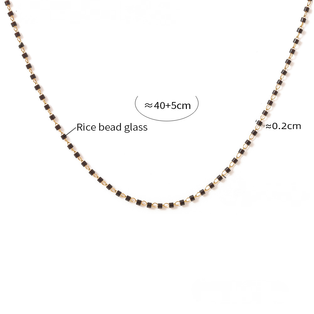 Cylindrical Black Glass Bead Necklace Bracelet Jewelry Suit