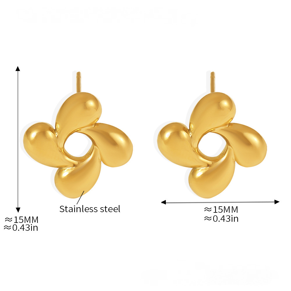 Rotating Flower Stainless Steel Necklace Earrings Jewelry Suit