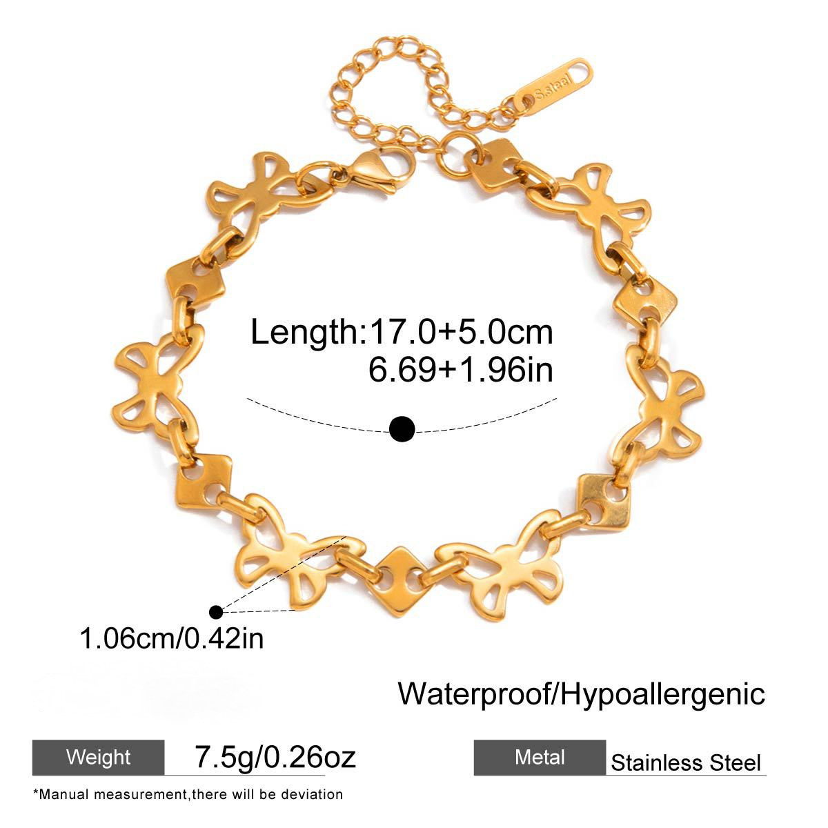 Stainless Steel Hollow-out Butterfly Square Pig Nose Bracelet