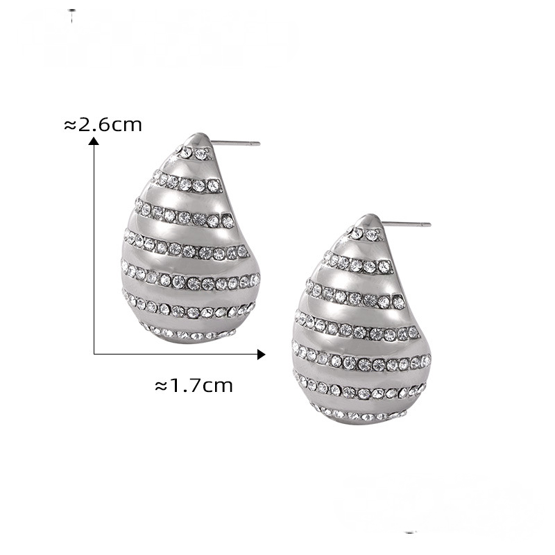 Stainless Steel Water Drop Shape Inlay Czech Diamond Hoop Earrings
