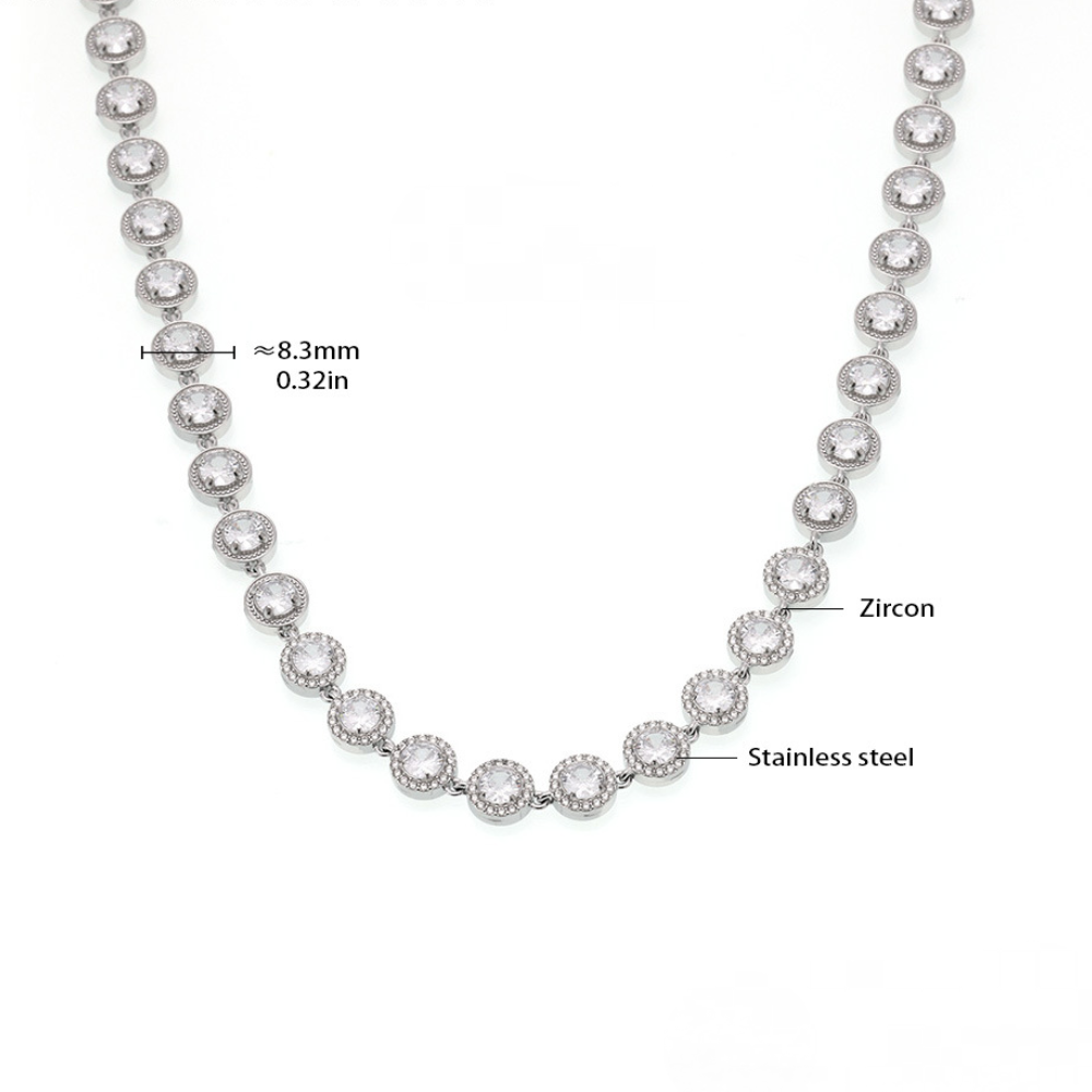 Stainless Steel Round White Cubic Zirconia Necklace