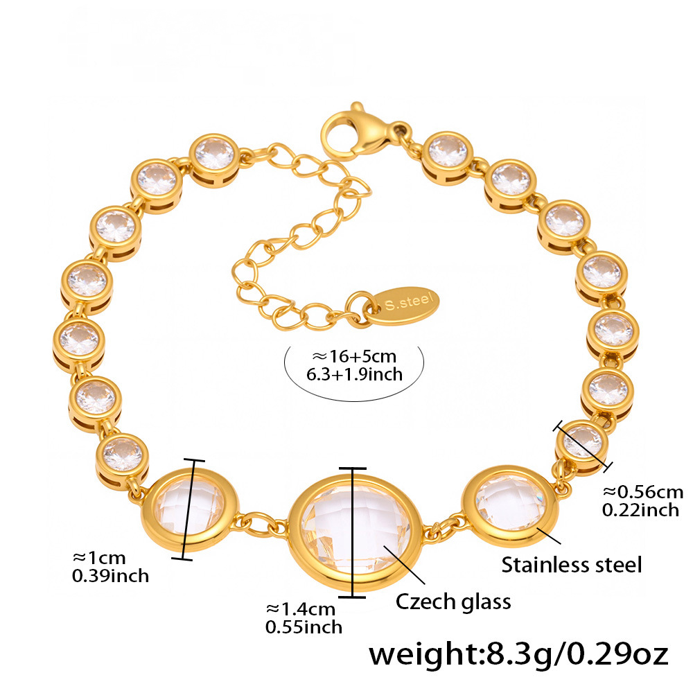 Stainless Steel 18K Gold PVD Czech Glass Bracelet