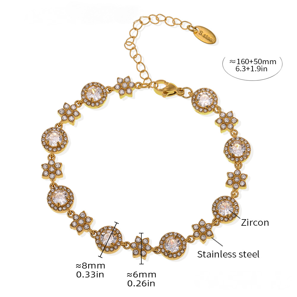 Stainless Steel Six-Leaf Flower Cubic Zirconia Bracelet