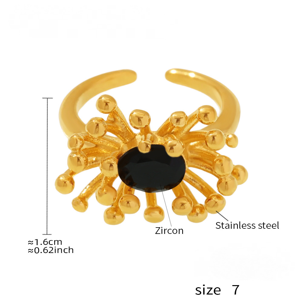 Stamen Inlay Cubic Zirconia Cuff Ring Earrings Stainless Steel Jewelry Suit