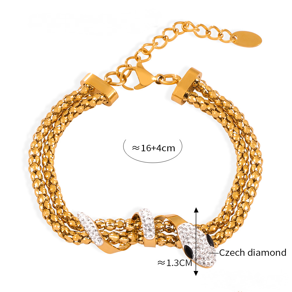 Snake Wrap Lariat Necklace Double Chain Bracelet Jewelry Suit