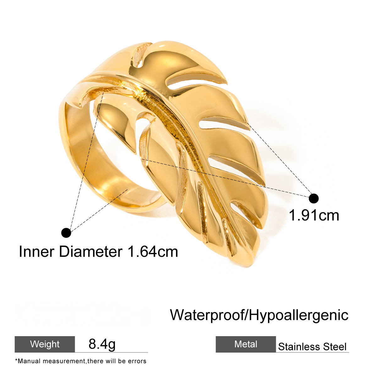 Stainless Steel Personalized Leaf Open Ring