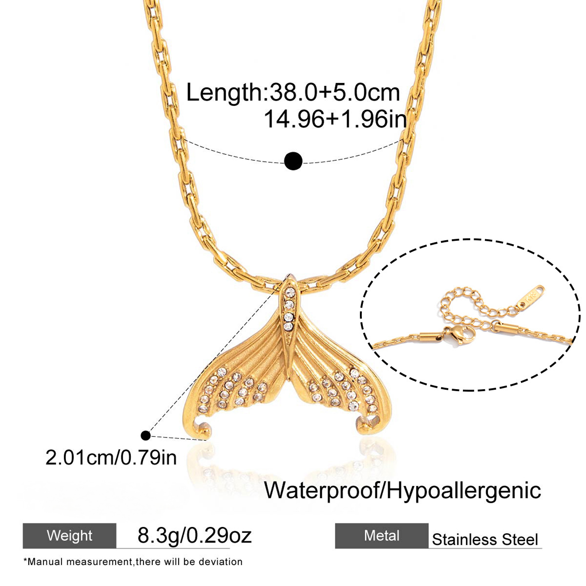 Stainless Steel Rhinestone Fish Tail Necklace Earrings Jewelry Set