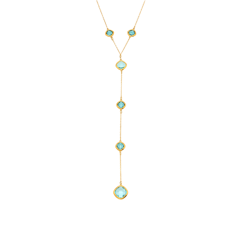 Super Flash Cut Square Glass Long Tassel Necklace