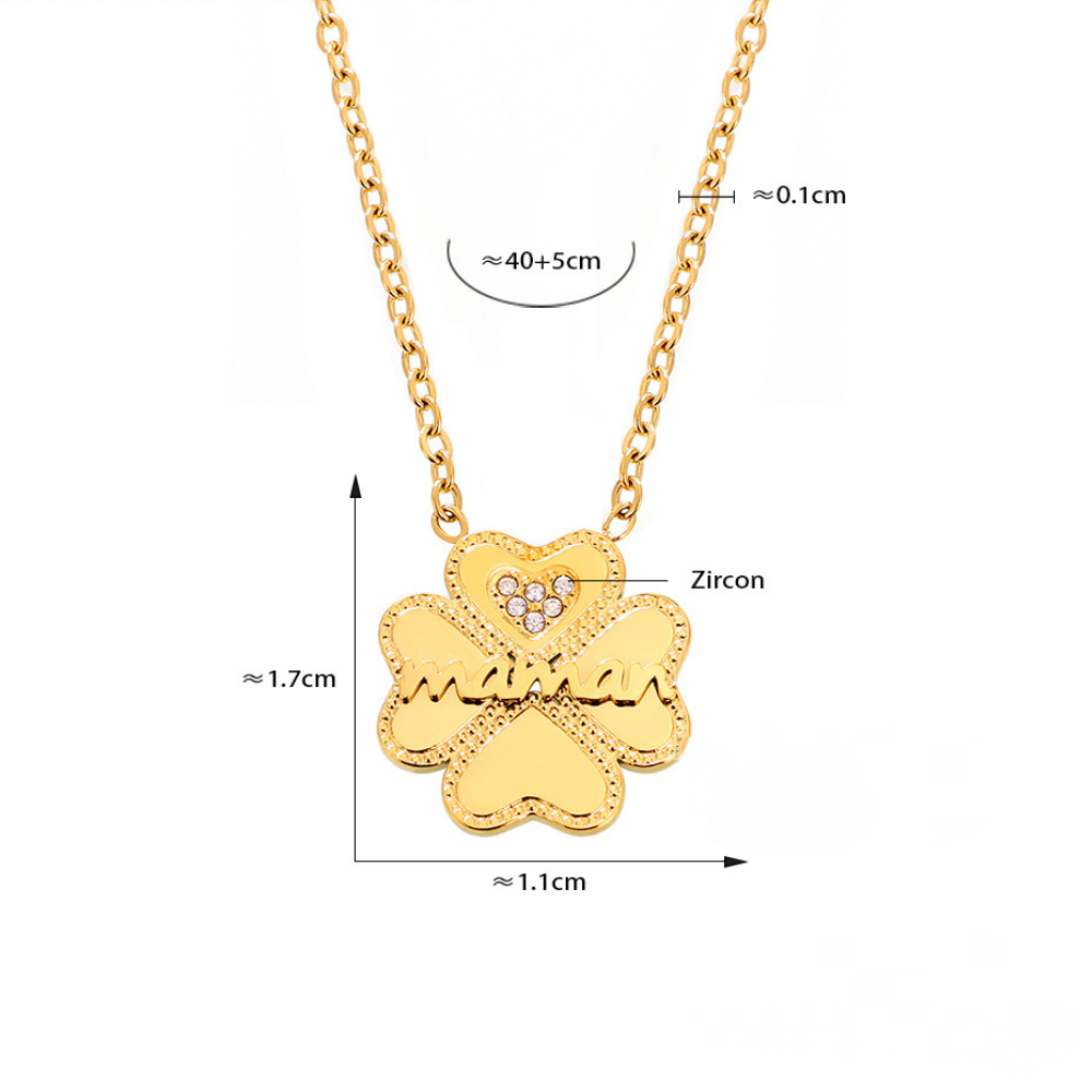 Stainless Steel Four-leaf Clover Mama Letter Pendant Stackable Necklace