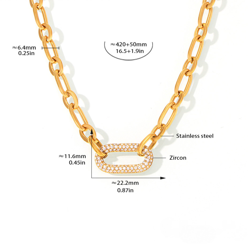 Stainless Steel Hollow Oval Cubic Zirconia Necklace Bracelet Jewelry Suit