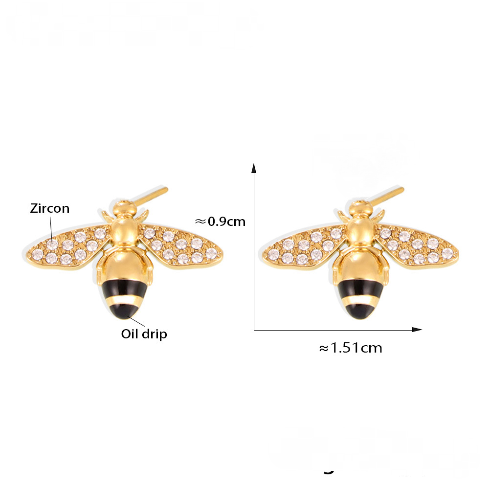Bee Inlay Cubic Zirconia Necklace Bracelet Earrings Ring Jewelry Suit