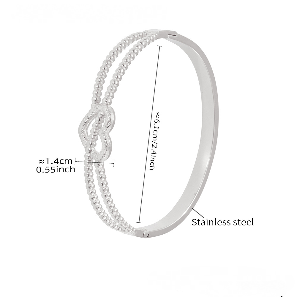 Stainless Steel Heart Double Line Round Bead Shape Buckle Bracelet