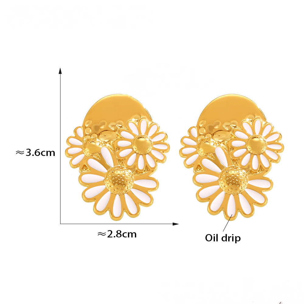 Stainless Steel Daisy Drop Oil Stud Earrings