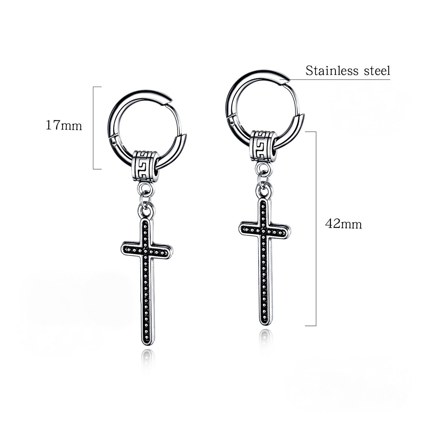 Stainless Steel Cross Punk Drop Earrings