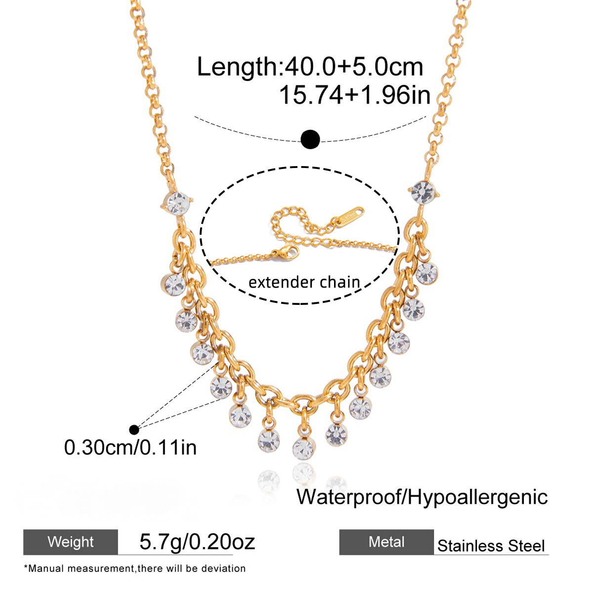 18K Gold PVD Stainless Steel Rhinestone Necklace