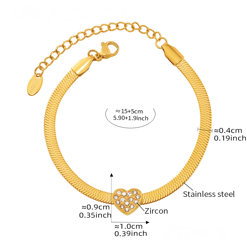 Heart Cubic Zirconia Snake Chain Necklace Bracelet Jewelry Suit