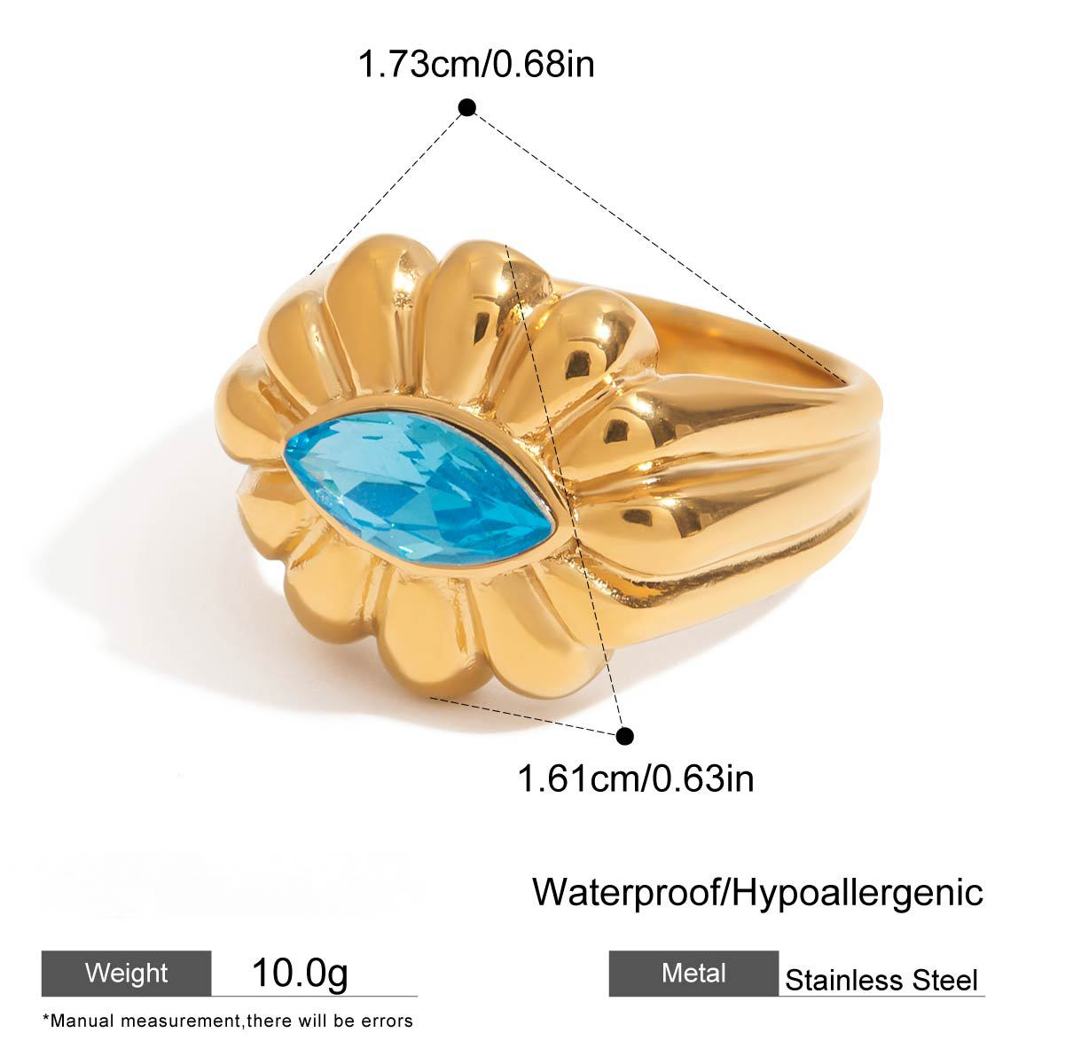 Stainless Steel Blue Cubic Zirconia Ring