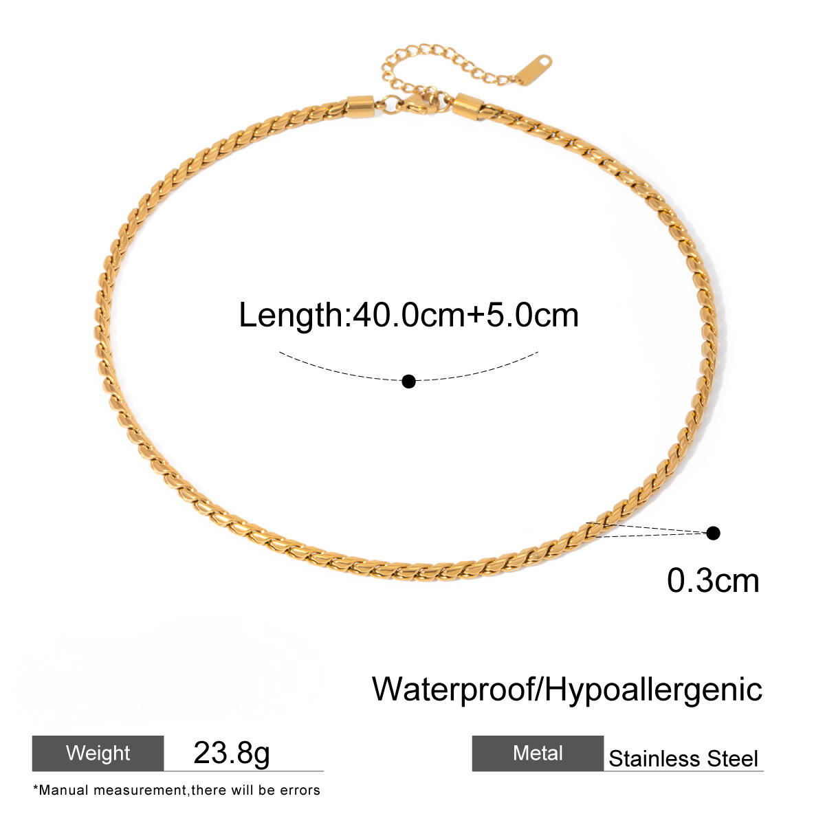 3mm Stainless Steel Round S-clasp Chain Necklace