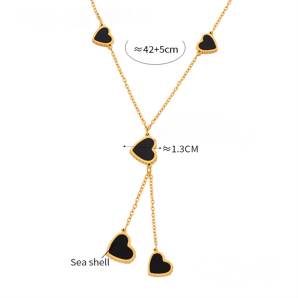 Heart-shaped Seashell Necklace Black CZ Bracelet Ring Jewelry Suit