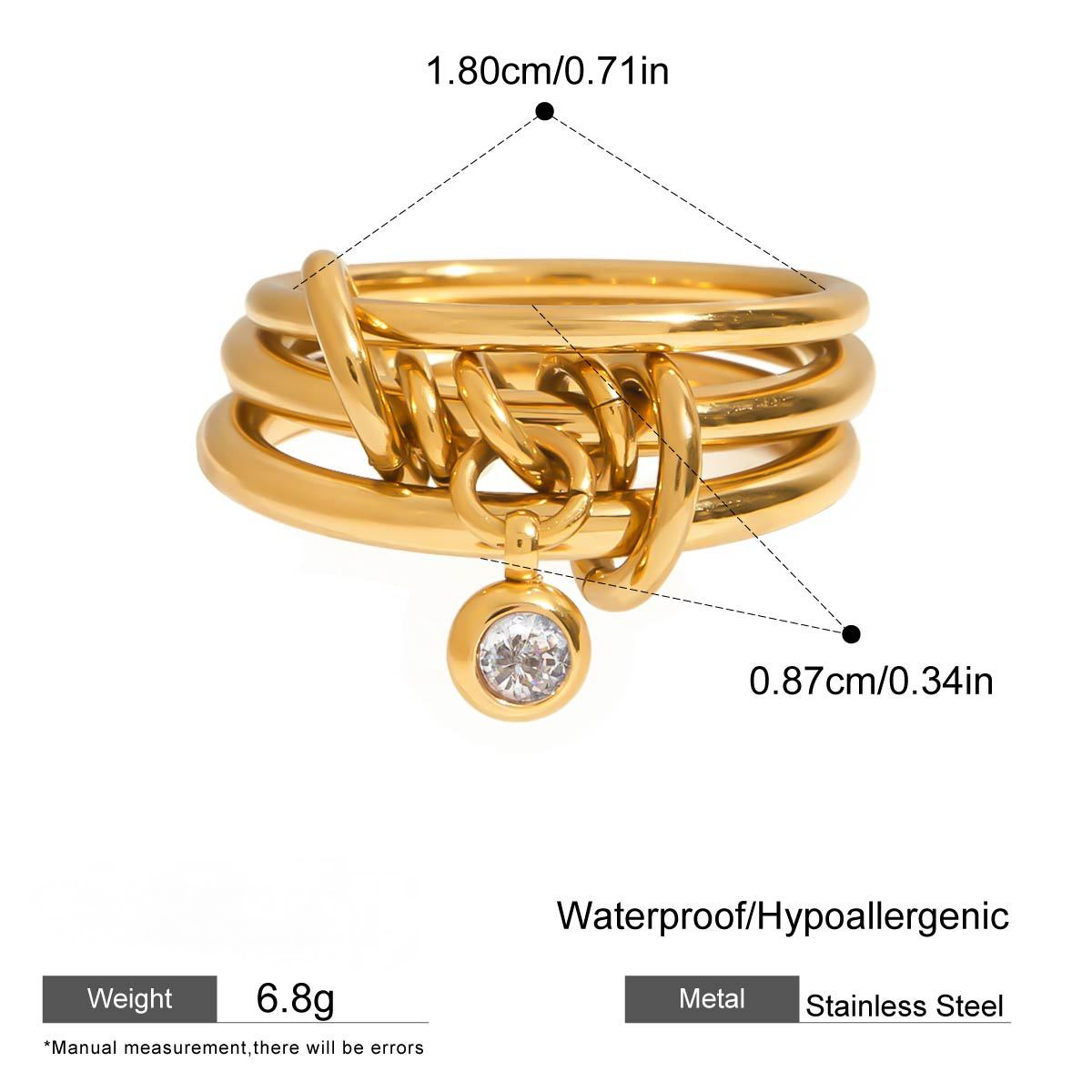 Stainless Steel Cubic Zirconia Multi-layer Stacking Ring