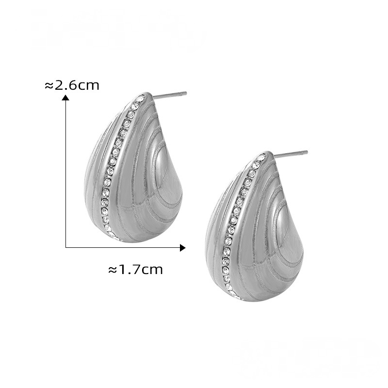 Stainless Steel Water Drop Shape Inlay Czech Diamond Hoop Earrings