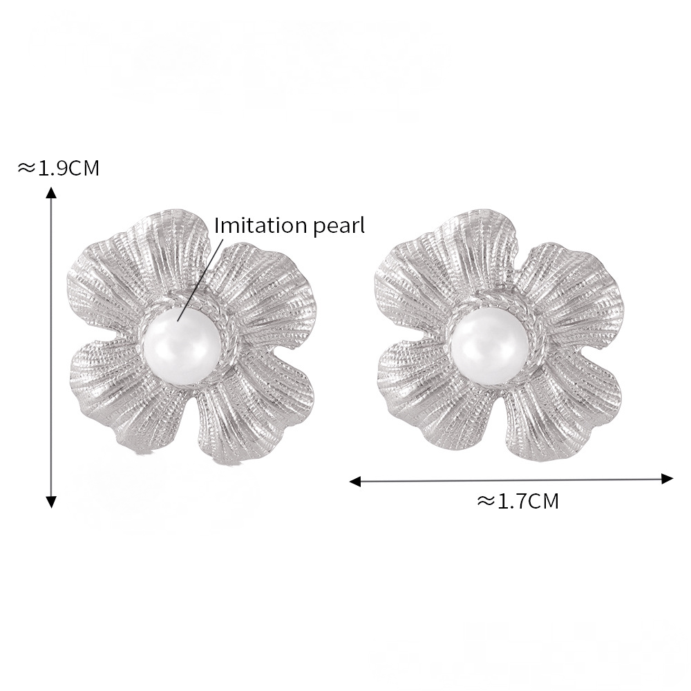 Stainless Steel Flower & Round Shape Inlay Imitation Pearl Stud Earrings