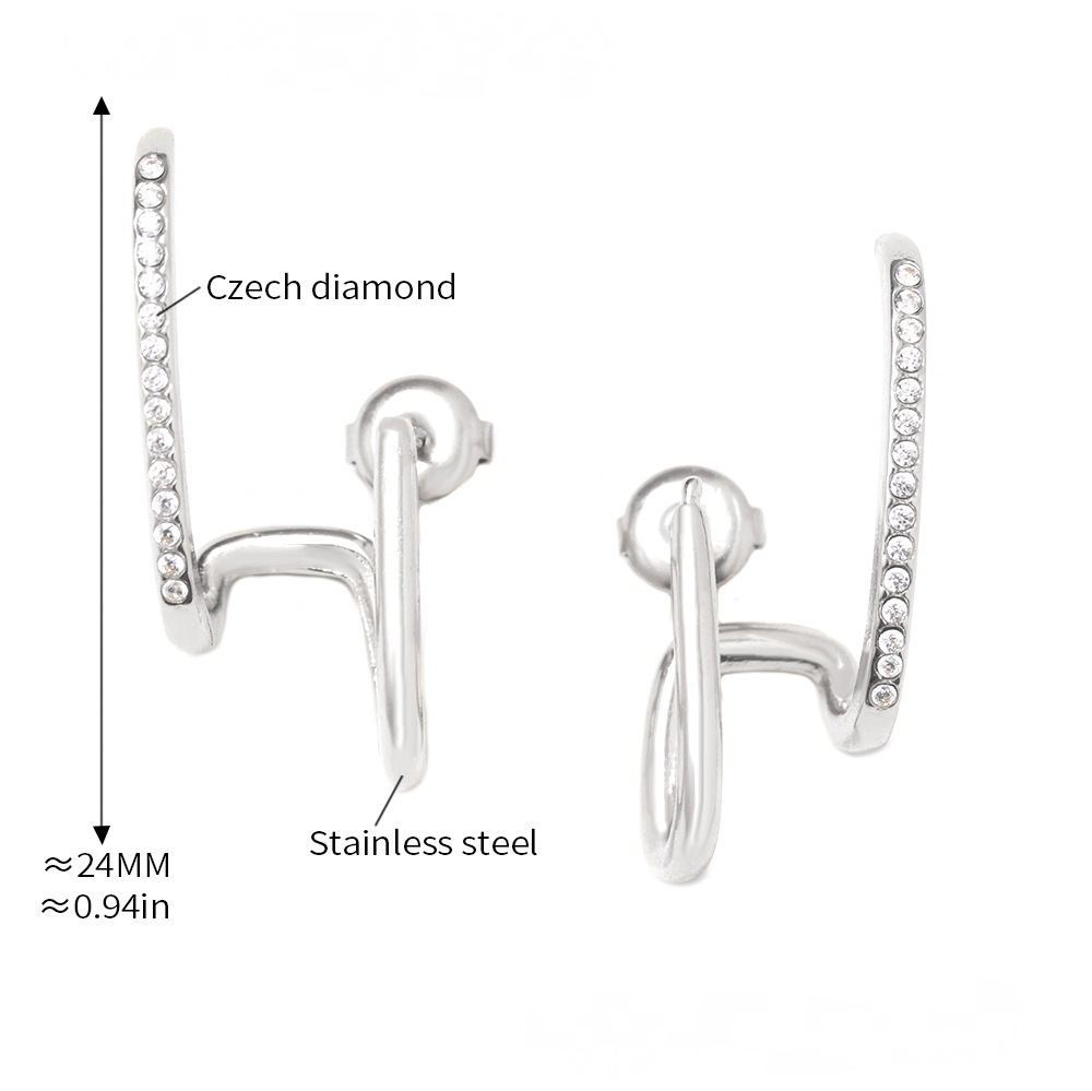 Stainless Steel Line Inlay Cubic Zirconia Stud Earrings