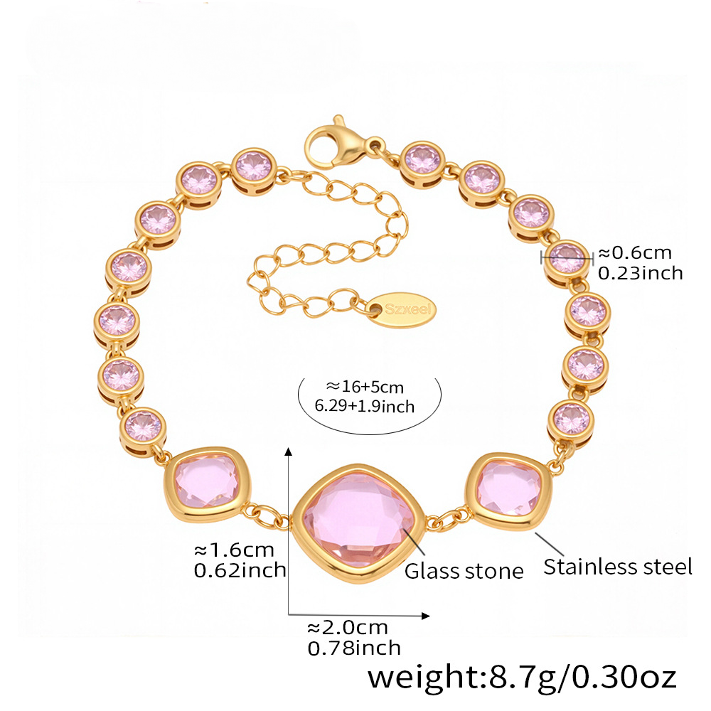 Transparent Cut Czech Square Glass Stone Bracelet