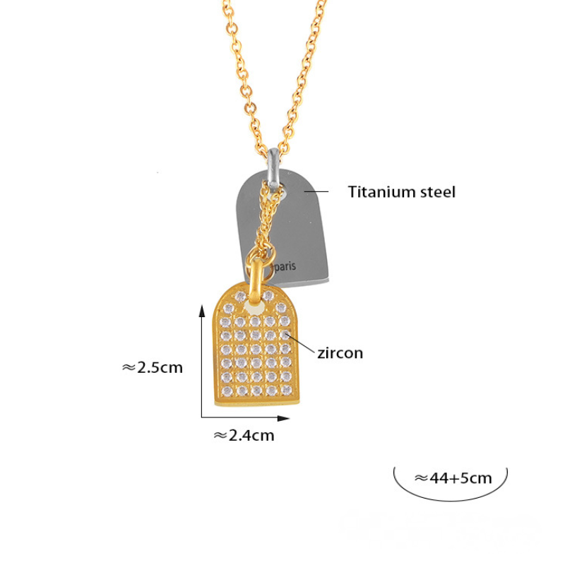 Stainless Steel Square Inlay Cubic Zirconia Pendant Necklace