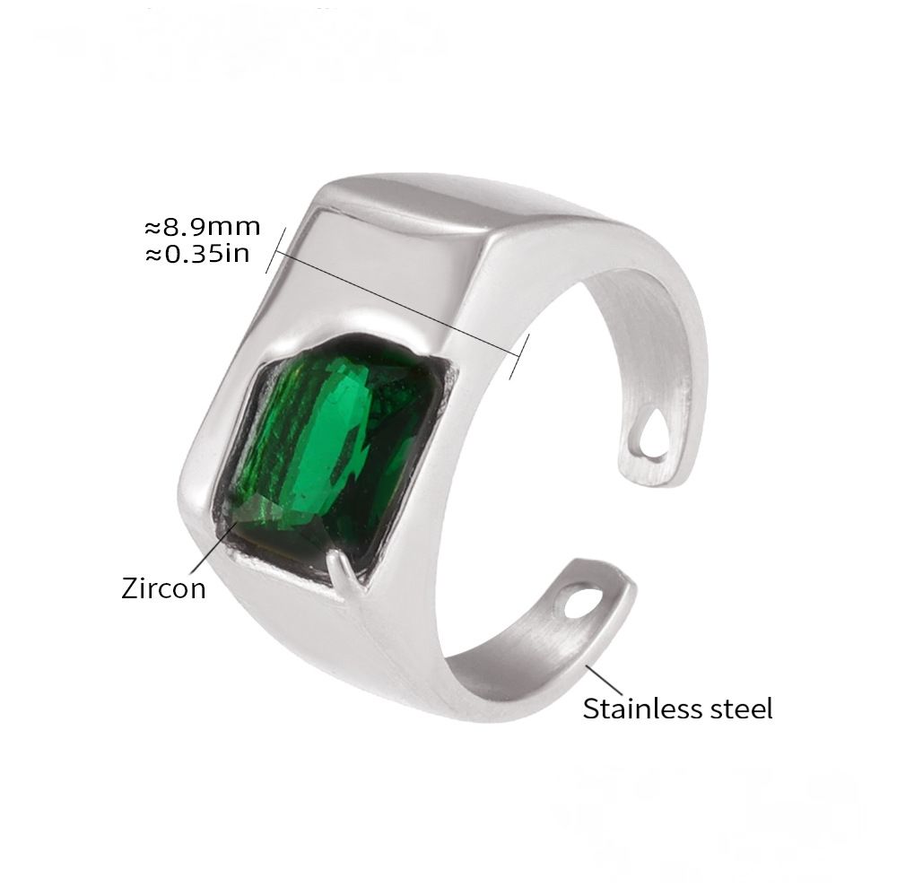 Polished Stainless Steel Geometric Inlaid CZ Cuff Ring