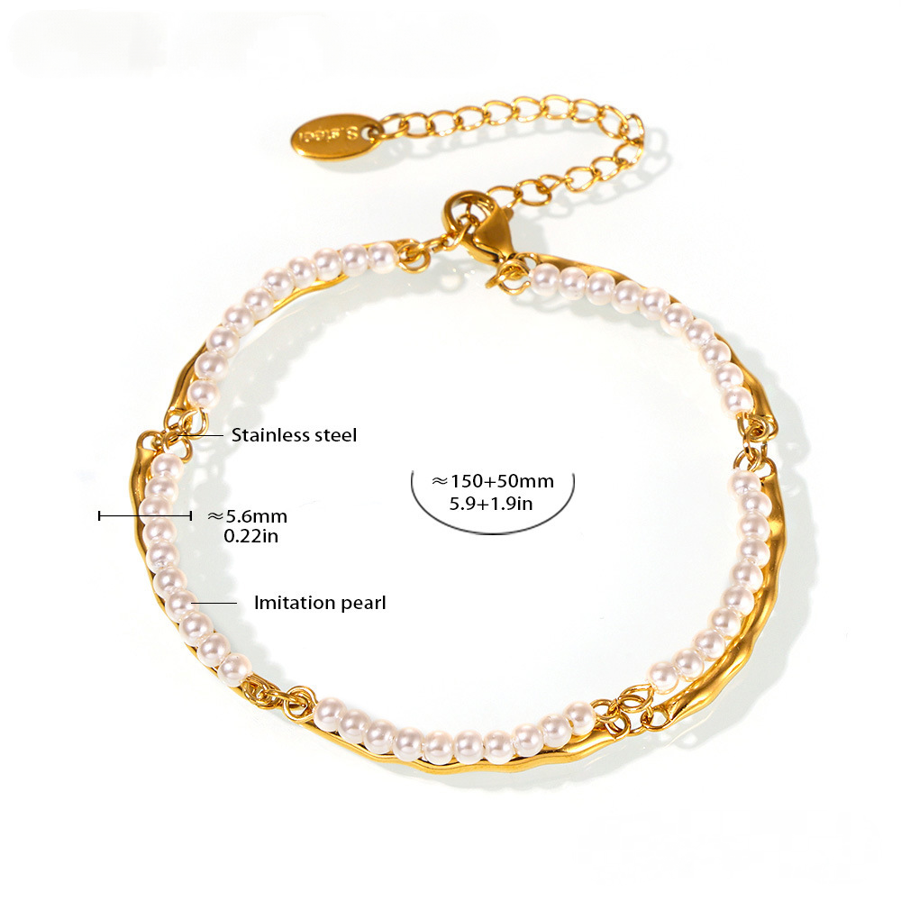 Stainless Steel Beaded Chain Double Necklace Bracelet Jewelry Suit