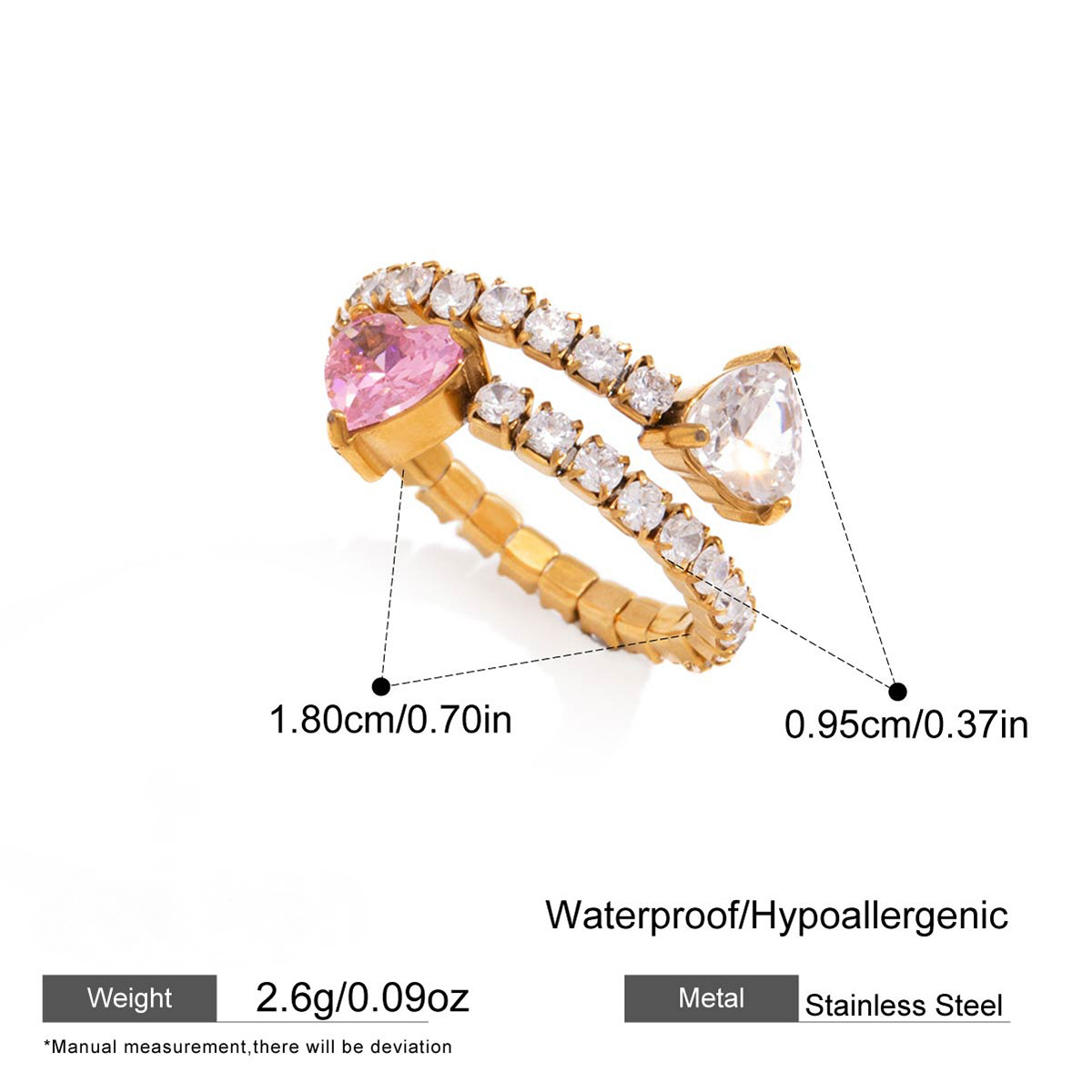 Stainless Steel Snake Shaped Multi-layer CZ Open Ring