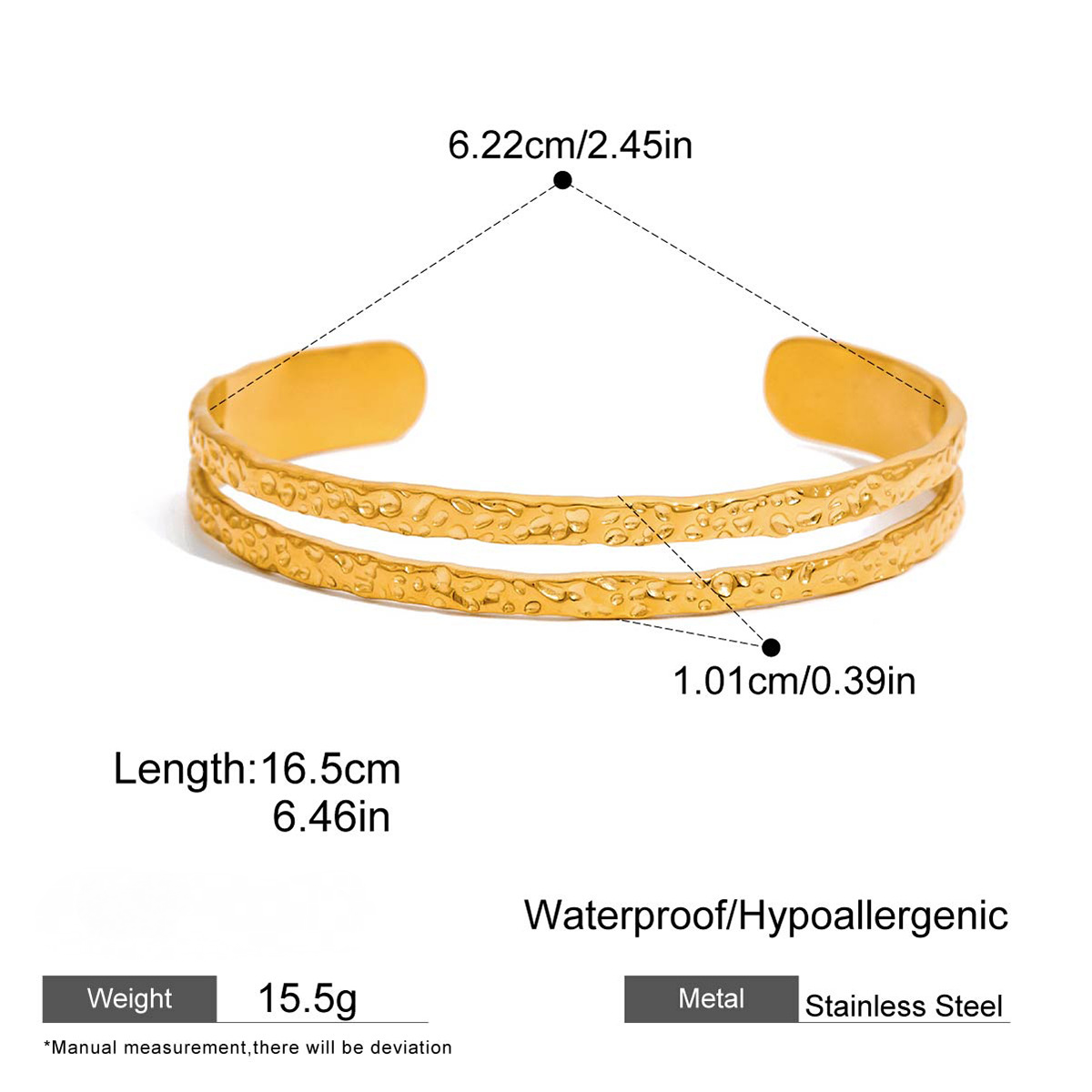 Stainless Steel Band Hollowed Cubic Zirconia Cuff Bracelet