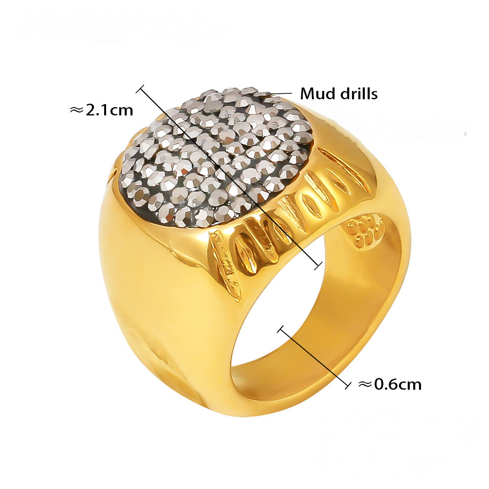 Stainless Steel Mud Diamond Chunky Signet Ring