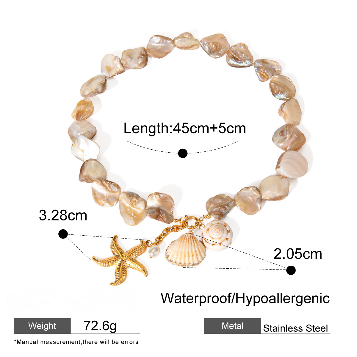 Stainless Steel Beach Vacation Style Shell Series Necklace