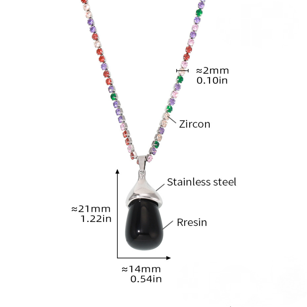 Stainless Steel Cubic Zirconia Chain Drop Shape Pendant Necklace