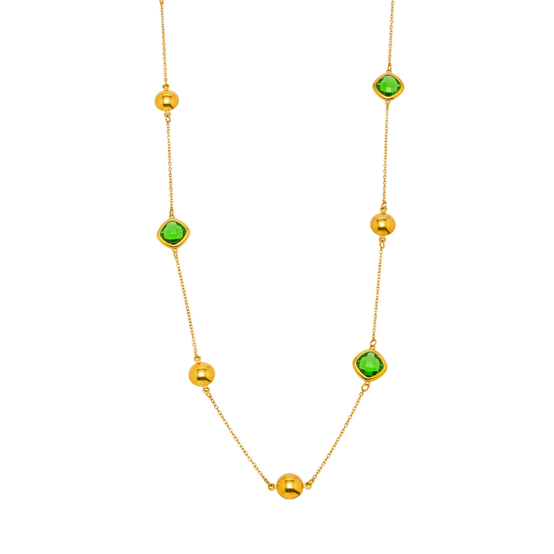 18K Gold PVD Super Flash Czech Glass Long Necklace