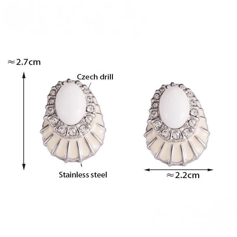 Shell Texture Inlay Cubic Zirconia Hoop Earrings