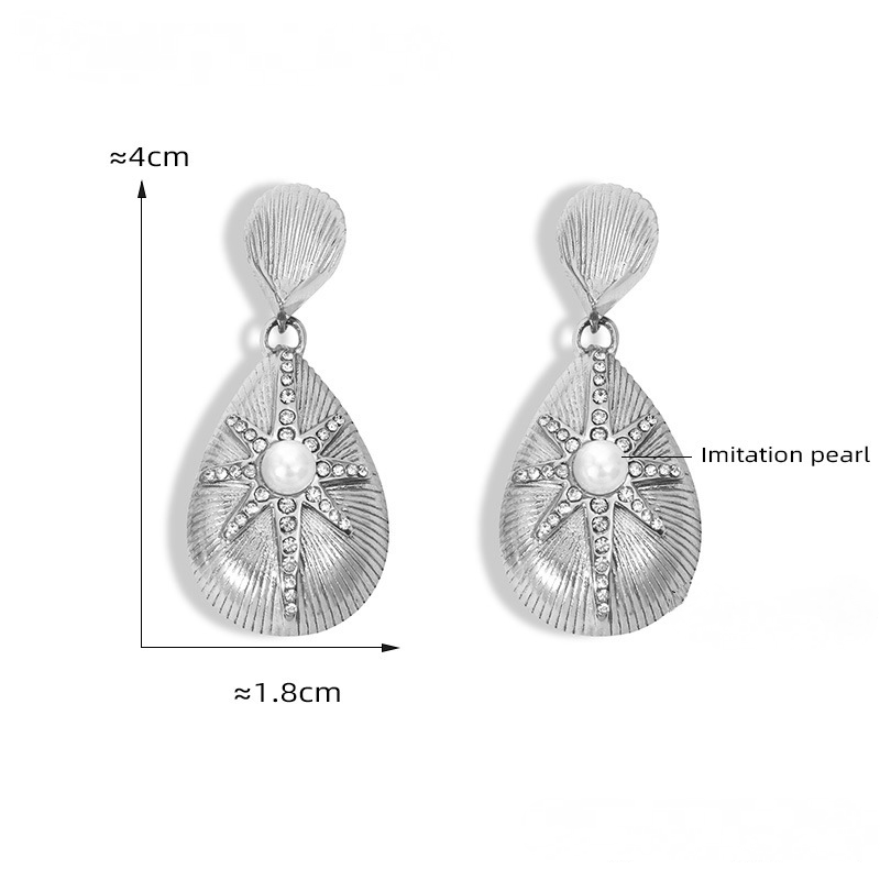 Texture Water Drop Shape Star Pattern Inlay Imitation Pearl Ring Earring Necklace Jewelry Suit