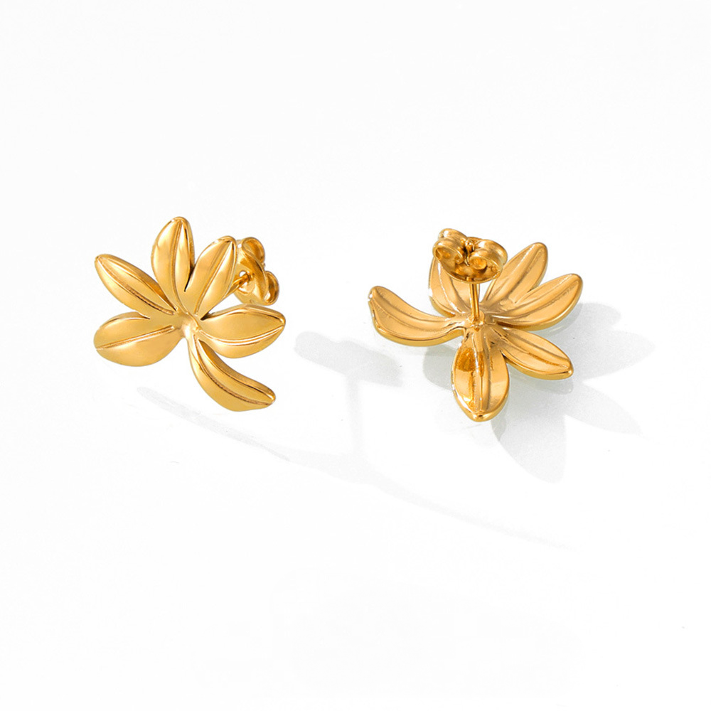 Stainless Steel 18K Gold PVD 3D Flower Earrings