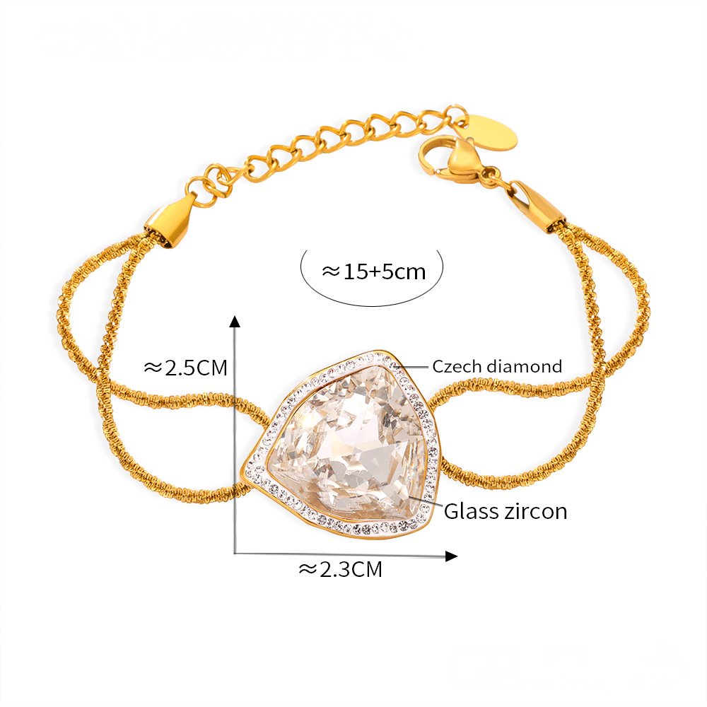 Geometric Pendant Inlay Glass Zirconia Necklace Bracelet Jewelry Suit