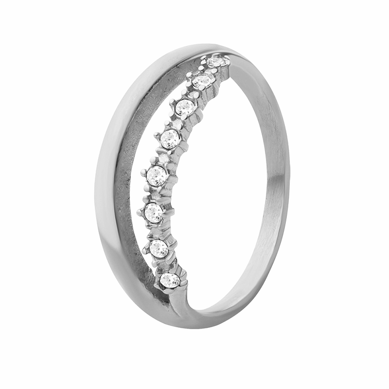 Stainless Steel Double Row Cubic Zirconia Ring
