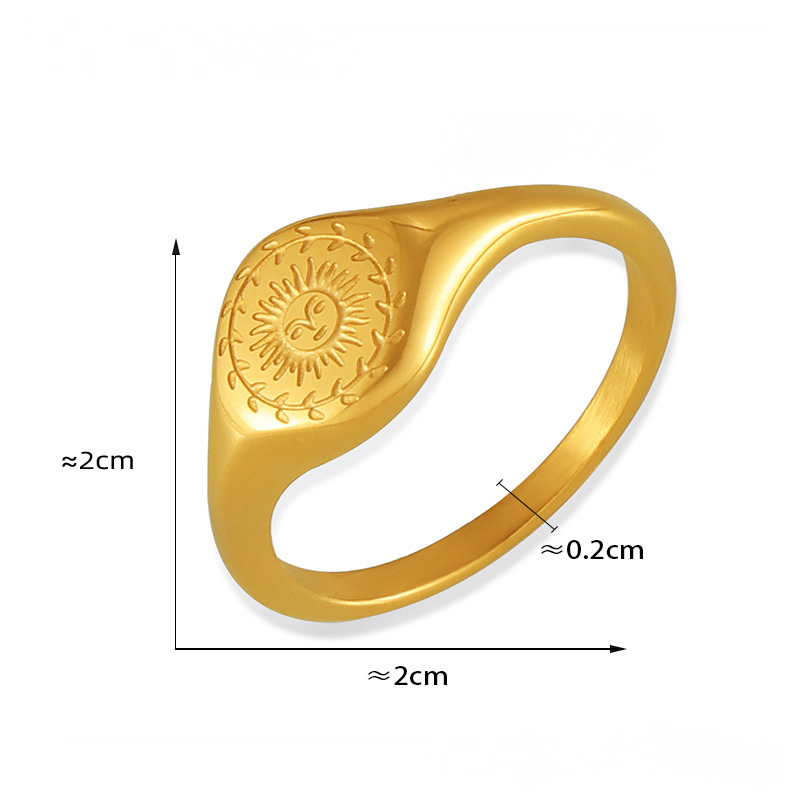 Stainless Steel Engraved Garland Sun Signet Ring