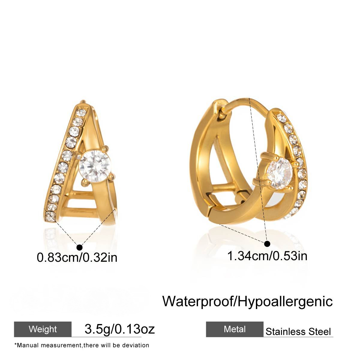 Stainless Steel Round Green CZ Double-layer Hollow Hoop Earrings