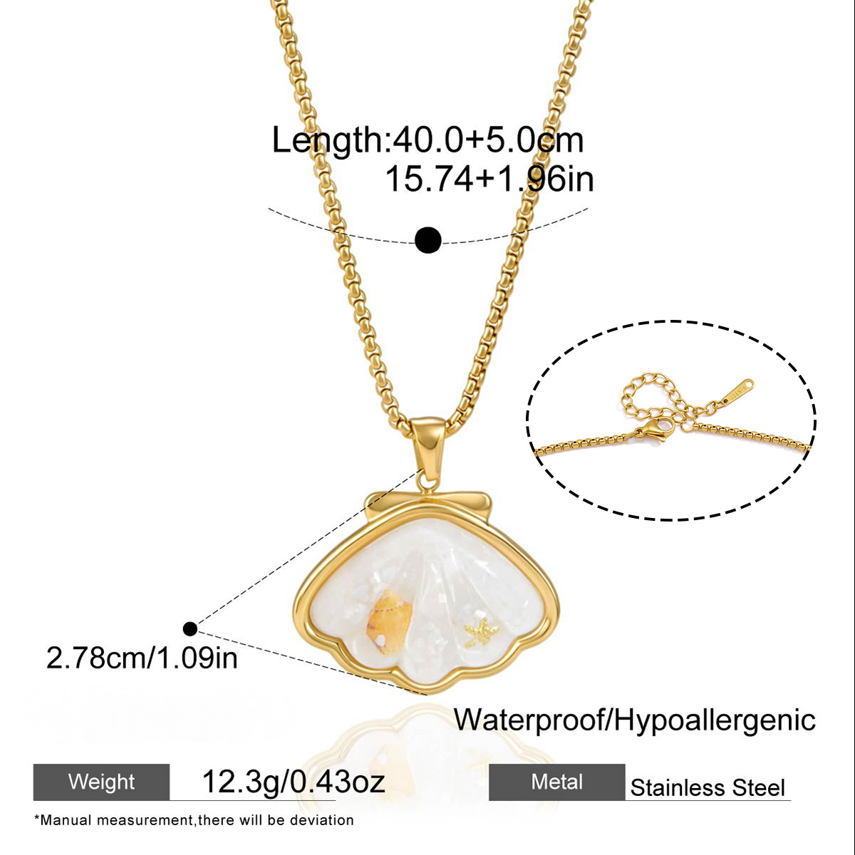 Stainless Steel Shell Necklace Earrings Rings Bracelets Jewelry Set