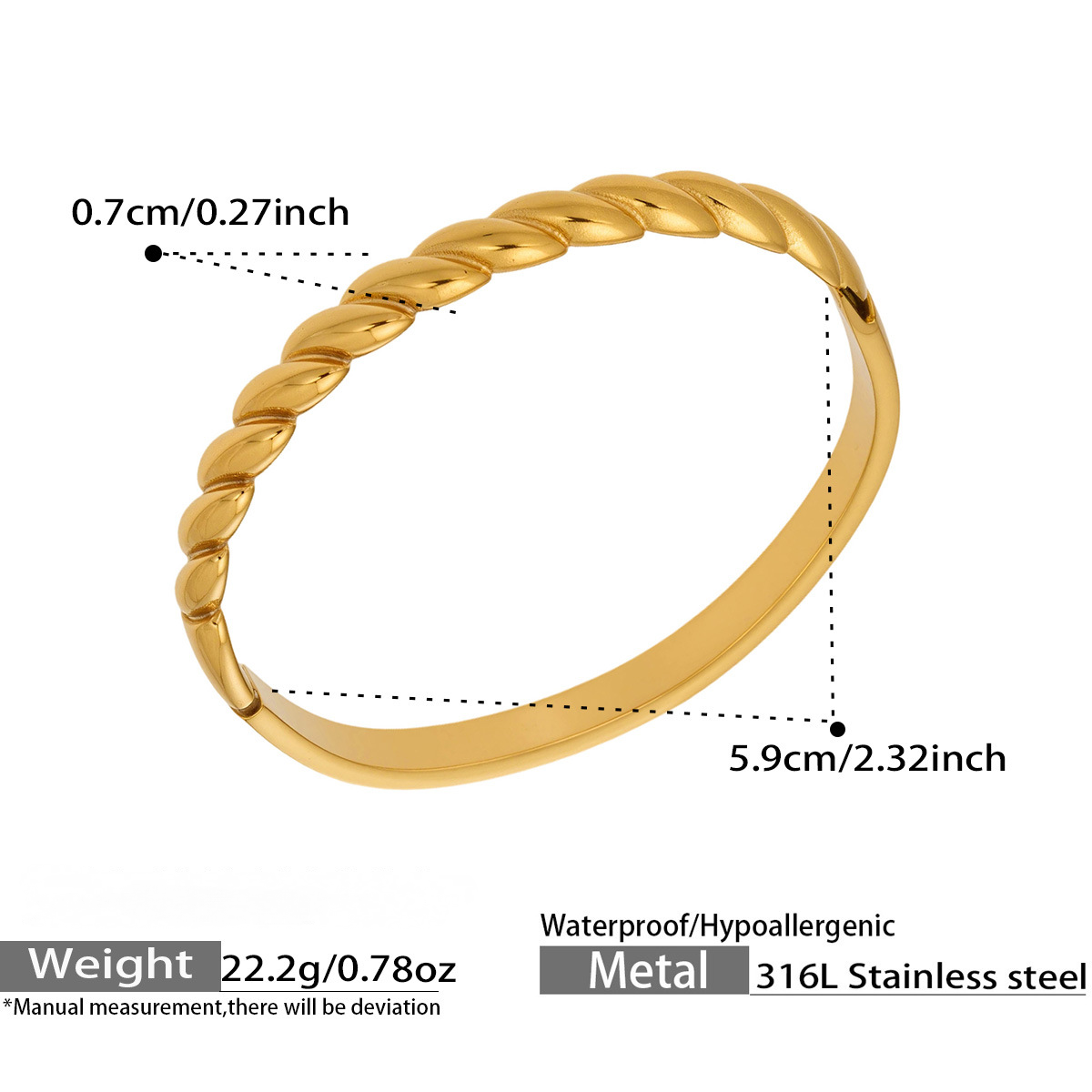 Stainless Steel 18K Gold PVD Smooth Plain Bangle