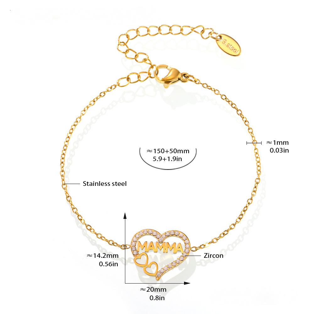 Stainless Steel Letter Heart Cubic Zirconia Bracelet