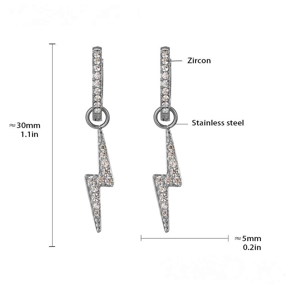 Stainless Steel Butterfly Lightning Geometric Inlay CZ Drop Earrings